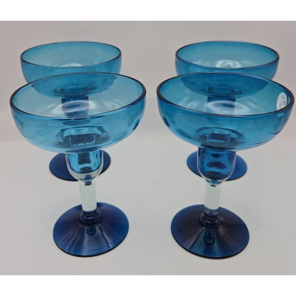 Margarita Glasses Hand-blown From Lead Free Sustainable Glass Turquoise And Blue